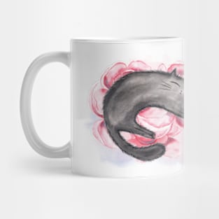 Watercolor cute cat and beautiful peonies Mug